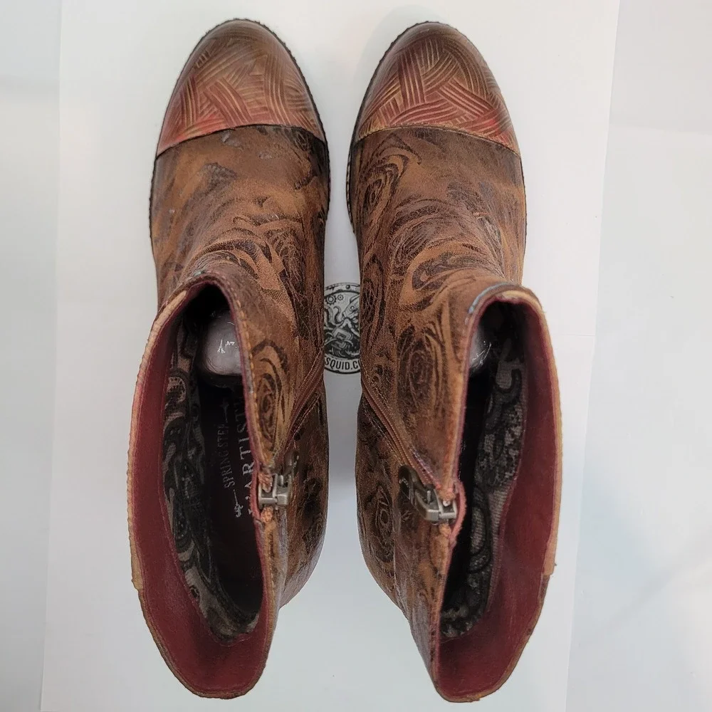 Spring Step L'Artiste Ankle Boots Womens Brown Gold Floral Leather 39